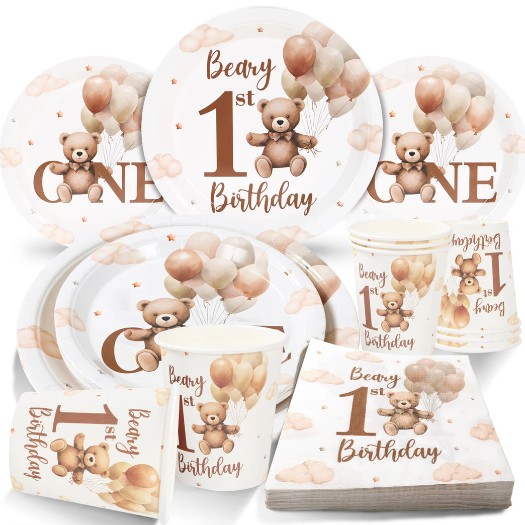 Little Bear Balloon Happy 1st Birthday Disposable Tableware Set Party Decorations