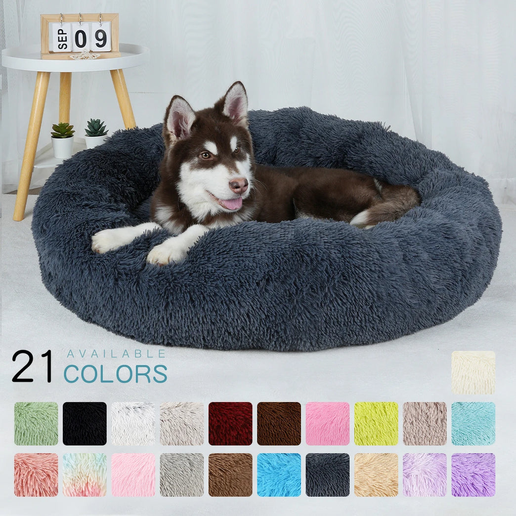 Donut Dog Bed Plush Basket Fluffy Medium Small Washable Warm Round Puppy Bed Mat
