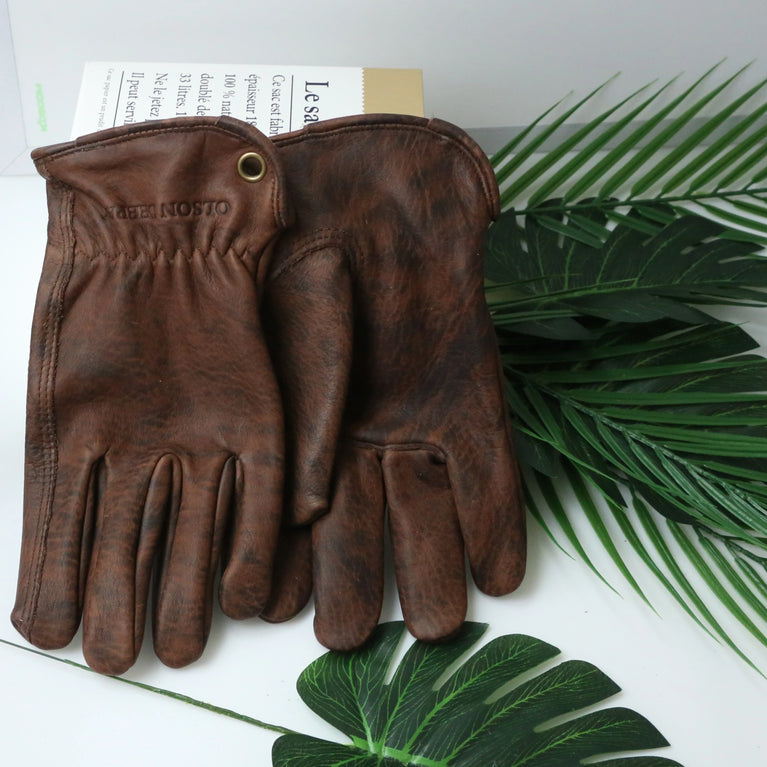Heavy Duty Cowhide Leather Gardening Gloves Thorn Resistant Work