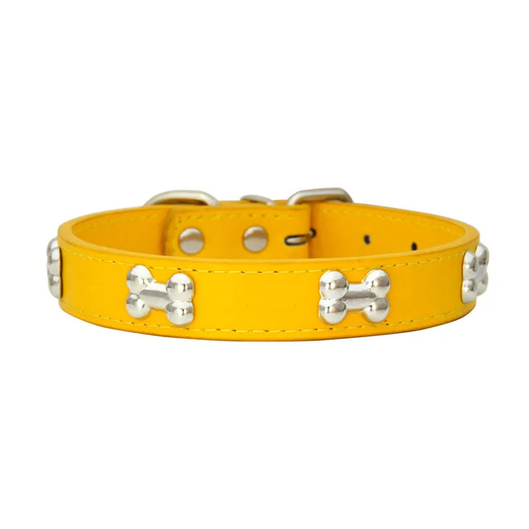 Bone Leather Dog Collars Puppy Pug Collars Small Large Cat Collar