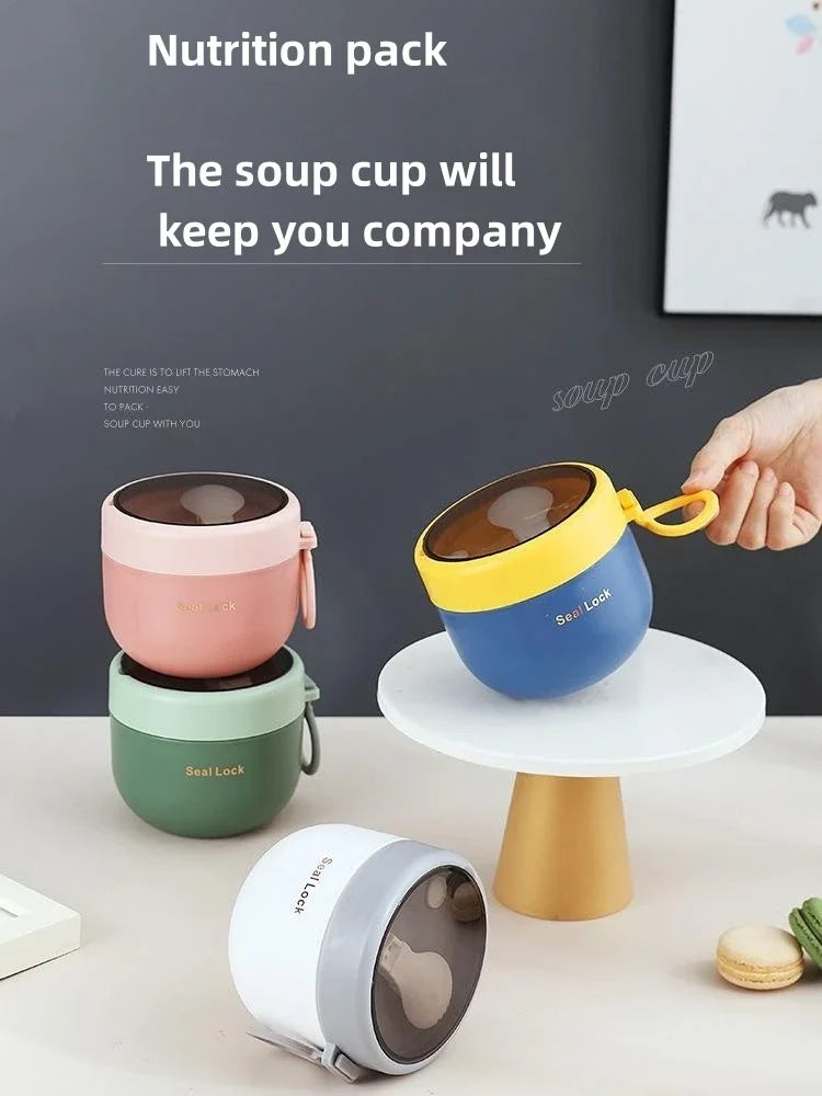 600ML 304 Stainless Steel Soup Noodle Bowl with Lid Leakproof Lunch Box Container