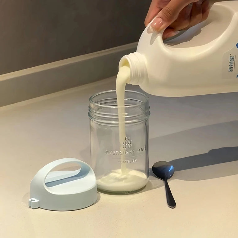 Glass Yogurt Breakfast Cup With Lid Spoon Overnight Oats Container Jar