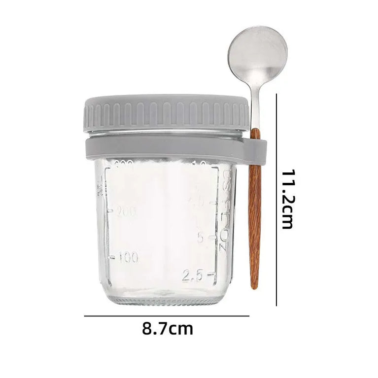 Overnight Oats Container with Lid and Spoon 300ML Glass Breakfast Cup for Yogurt Salad Cereal Storage