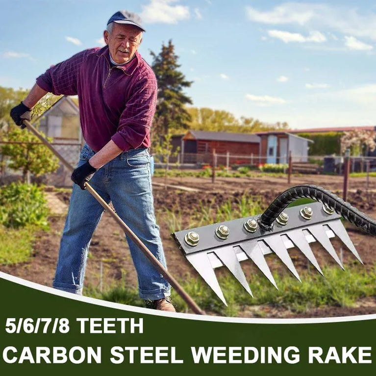 5-8 Teeth Iron Garden Weeding Hoe Rake Soil Loosening Farm Tool