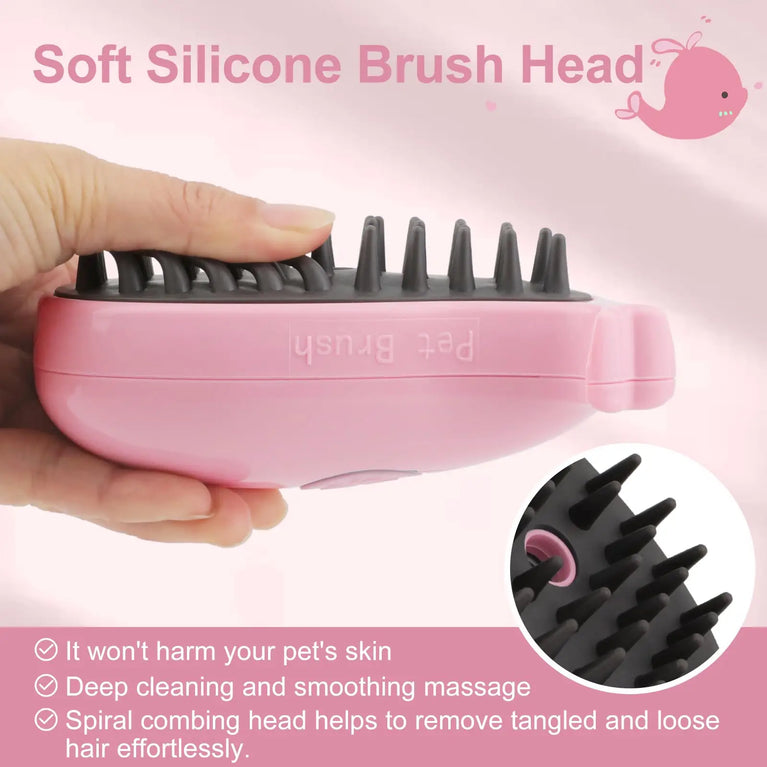 3-in-1 Cat Steam Brush Silicone Grooming Shedding Tool with Spray Function