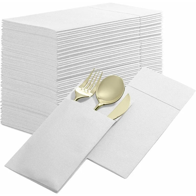 White Prefolded Pocket Napkins Disposable Party Dinner Napkins Set