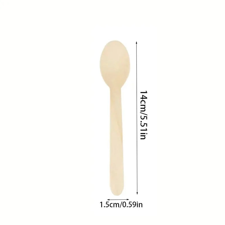 50PCS 14cm Disposable Wooden Spoons for Desserts Ice Cream Party