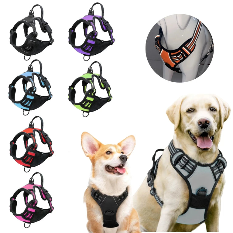Heavy Duty No Pull Dog Harness Reflective Adjustable Control Handle Vest