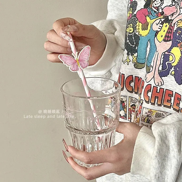 Butterfly Paper Straws 10 Sticks Disposable Eco Friendly Juice Milk Tea Drink Straws
