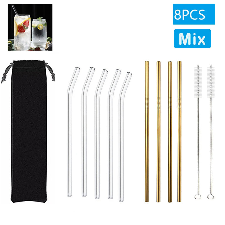 Glass Straws Eco Friendly Reusable Drinking Straw Set with Brushes Bar Accessories