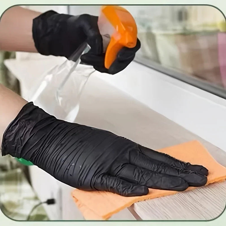 Disposable Black Nitrile Gloves Latex Free Waterproof Kitchen Gloves 100PCS