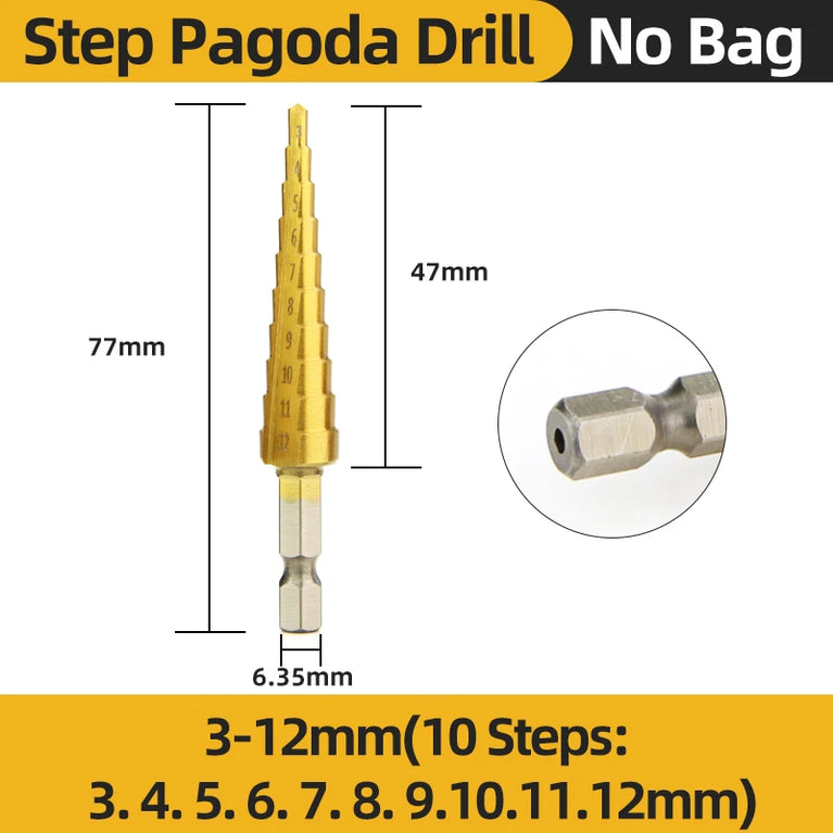 Titanium Step Drill Bit Set | High-Speed Stepped Conical Stage Drills