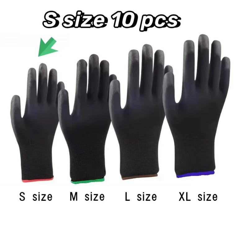 Polyester Nylon PU Coated Safety Gardening Gloves Non Slip ESD Protection