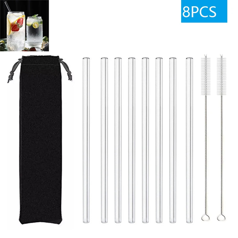 Glass Straws Eco Friendly Reusable Drinking Straw Set with Brushes Bar Accessories