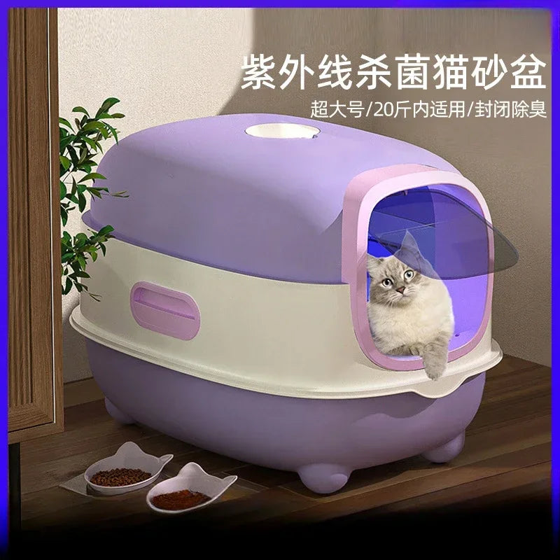 Fully Enclosed Oversized Cat Litter Box | Deodorizing Flip-Top Pet Toilet