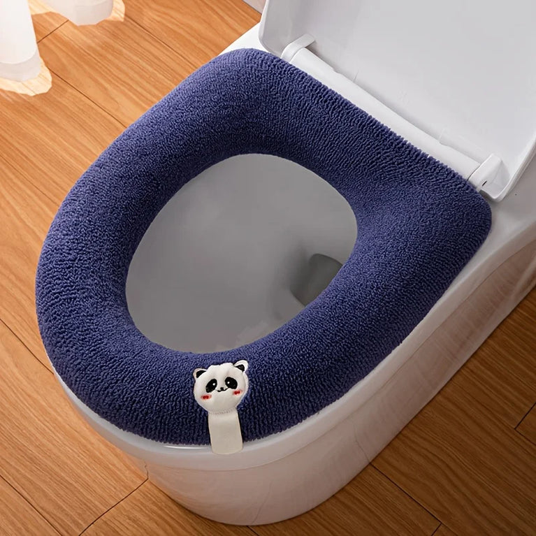 Premium Thickened Toilet Seat Cover with Handle | Soft-Touch Polyester Bathroom Comfort