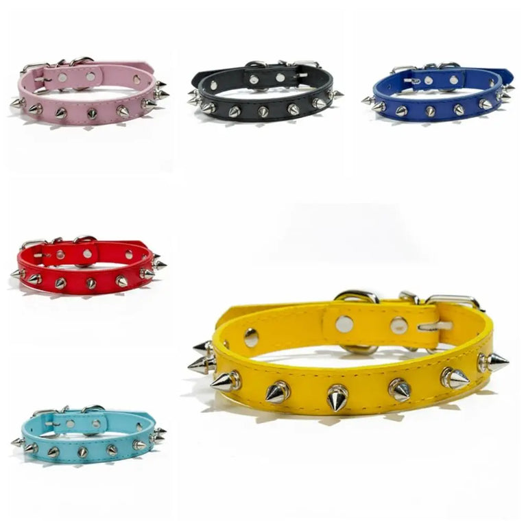 Pet Products Leather Cat Dog Collar Colorful Adjustable Spiked Studded Neck Strap