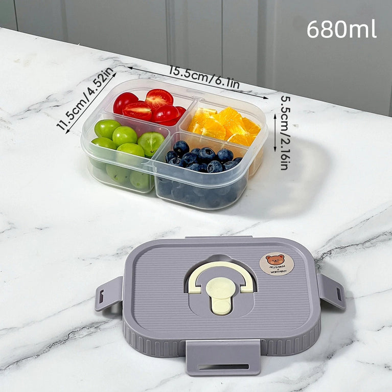 Portable Plastic Divided Lunch Box Kids Student School Picnic Sealed Microwave Bento Container