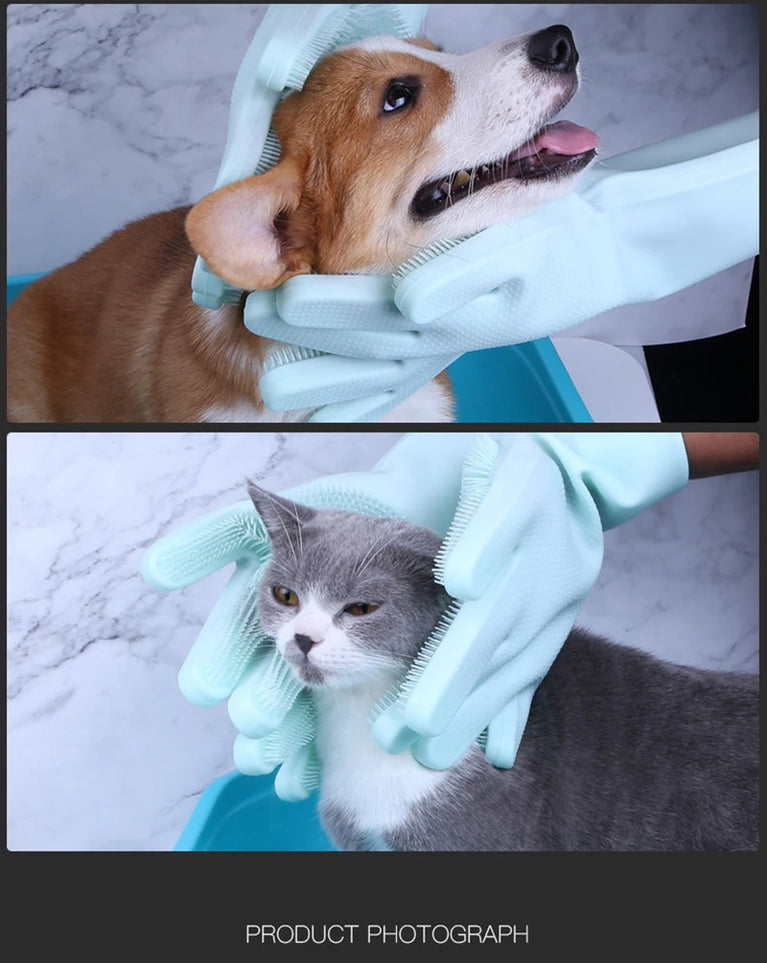 Silicone Pet Grooming Gloves | Hair Remover & Bath Scrubber