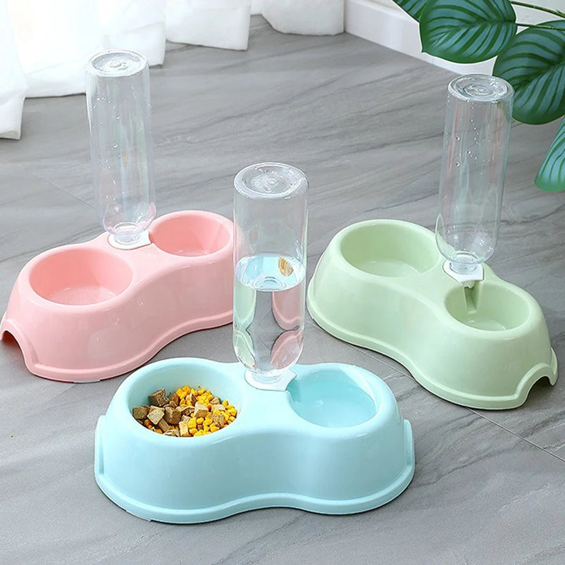 Automatic Pet Cat Bowl With Water Dispenser Raised Stand Double Dish Feeding System For Dogs And Cats