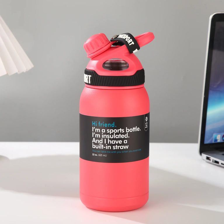 600ml Stainless Steel Vacuum Insulated Sports Water Bottle Straw Travel Thermos Flask