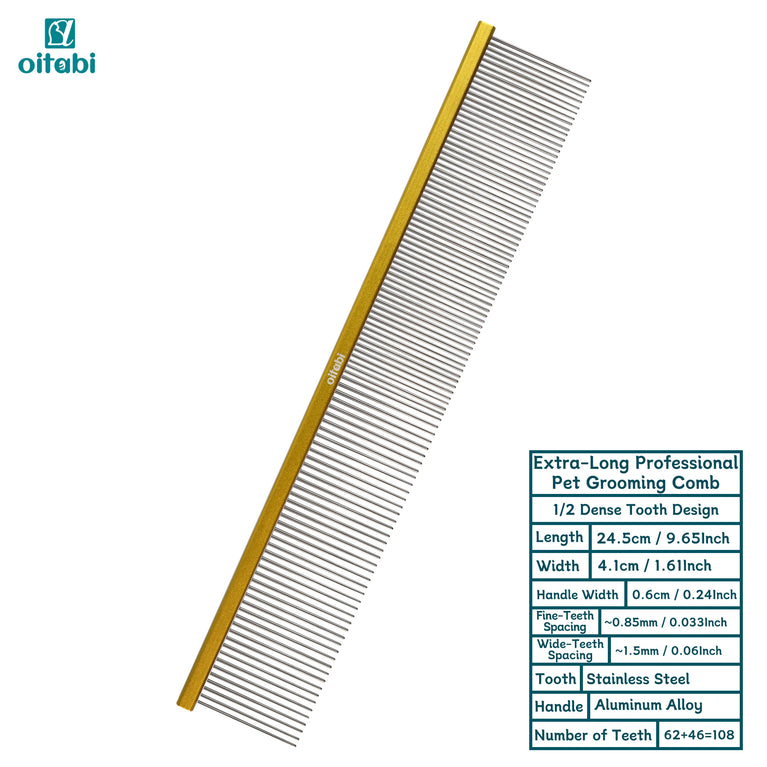 24.5cm Professional Extra Long Pet Grooming Comb Detangling Tool