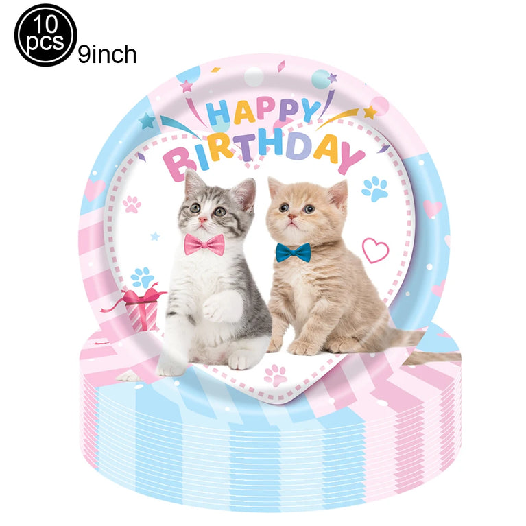 Cute Animals Tableware Cat Shaped Dinner Plates Disposable Party Set