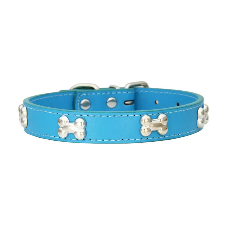 Bone Leather Dog Collars Puppy Pug Collars Small Large Cat Collar