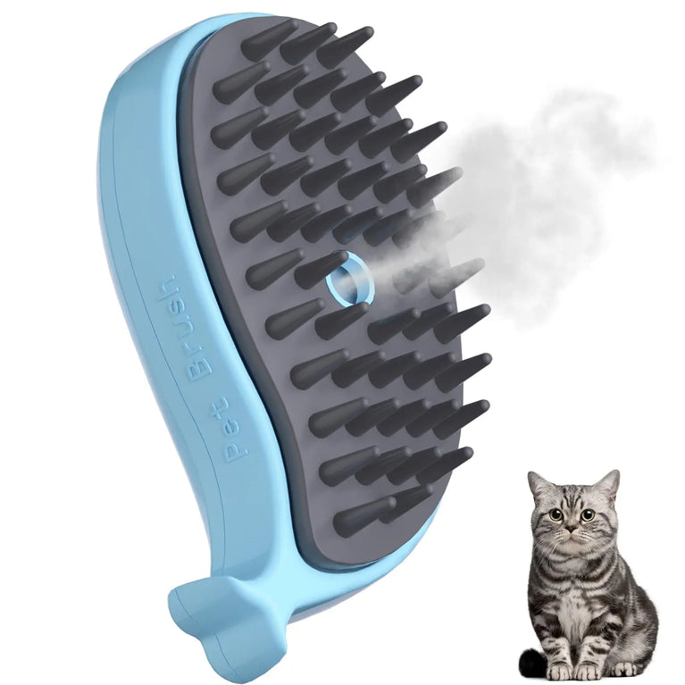 3-in-1 Cat Steam Brush Silicone Grooming Shedding Tool with Spray Function
