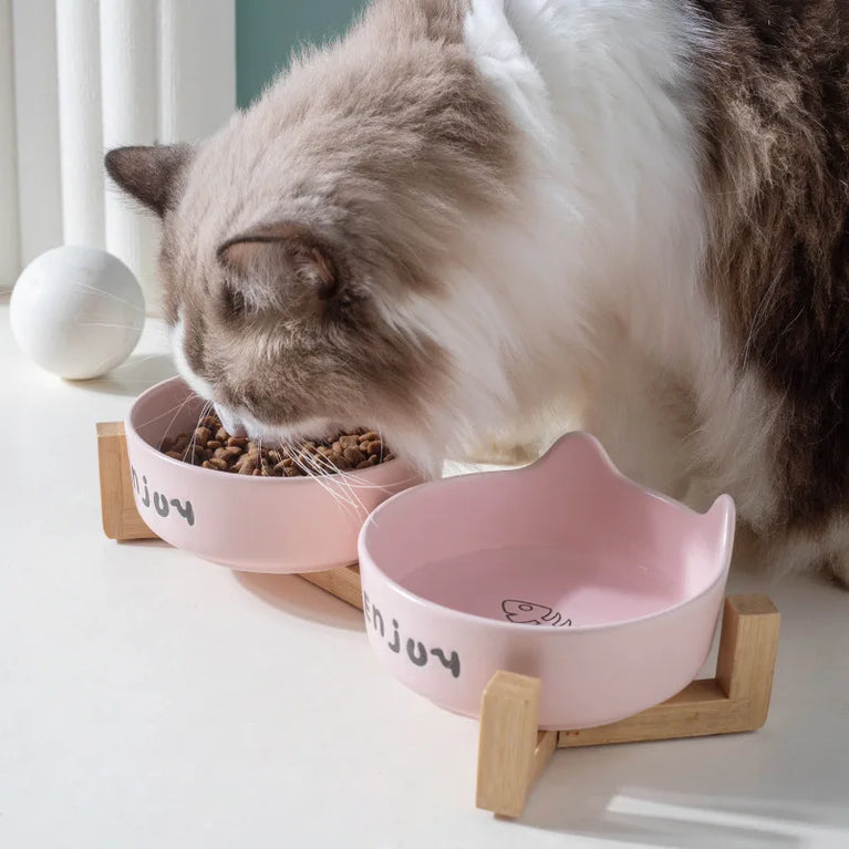 Non Slip Ceramic Double Pet Food Bowl Set 3pcs Rack With Dual Feeding System For Cats And Dogs