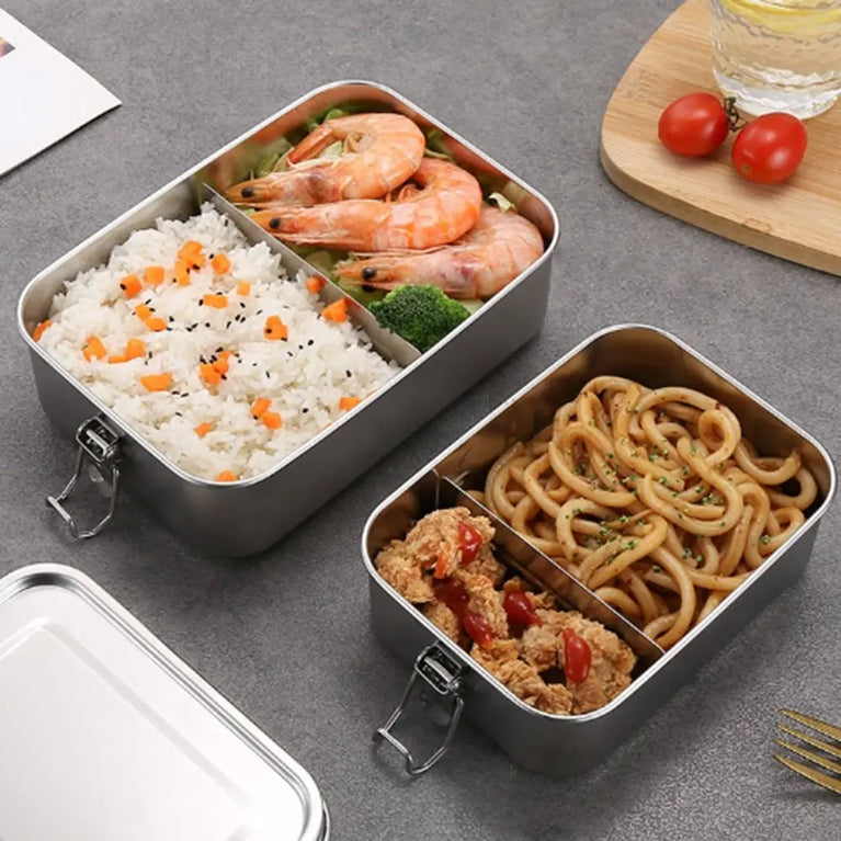 Stainless Steel Leakproof Bento Lunch Box Large Capacity Square Food Container with Lock Clips for Travel and Outdoor Use