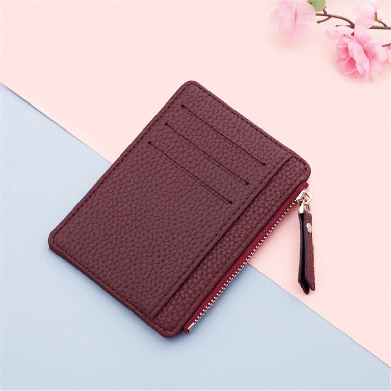 Fashion PU Leather Card Holder | Compact Coin Purse & ID Wallet with Keychain
