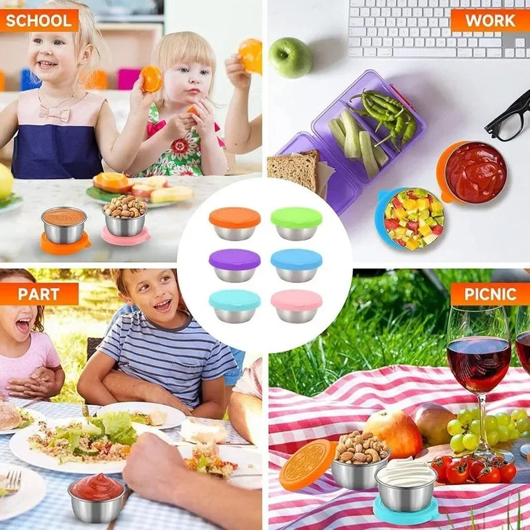 304 Stainless Steel Sauce Cup with Lid Reusable Dipping Container 75ML Portable Salad Dressing Jar Kitchen Tool