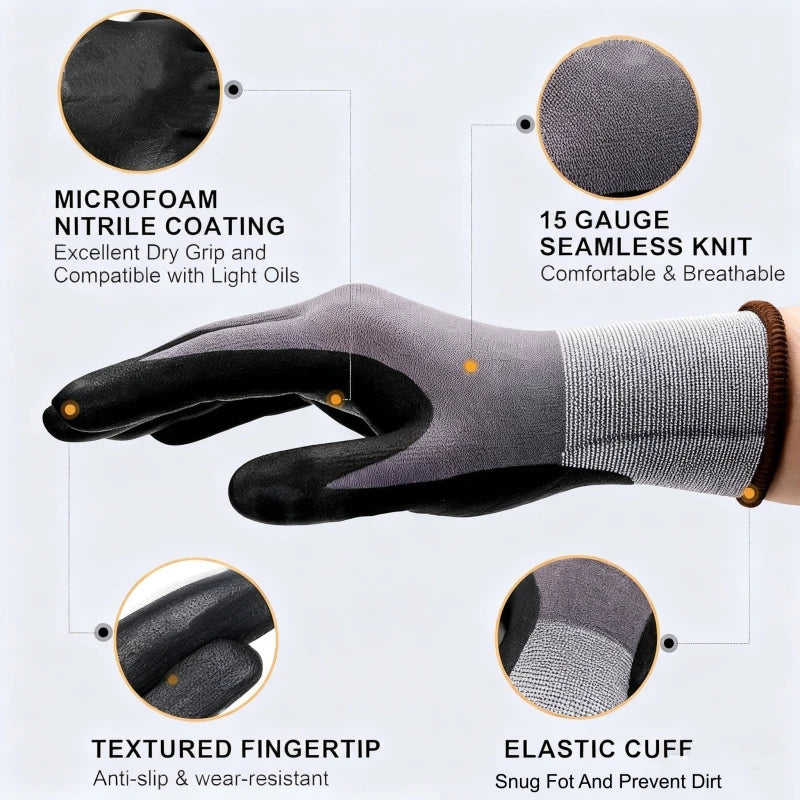 Microfoam Nitrile Gardening Gloves Touchscreen Grip Heavy Duty
