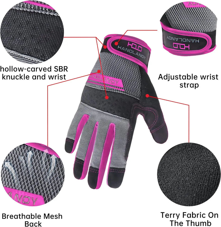 Touchscreen Breathable Synthetic Leather Gardening Gloves Non Slip Utility