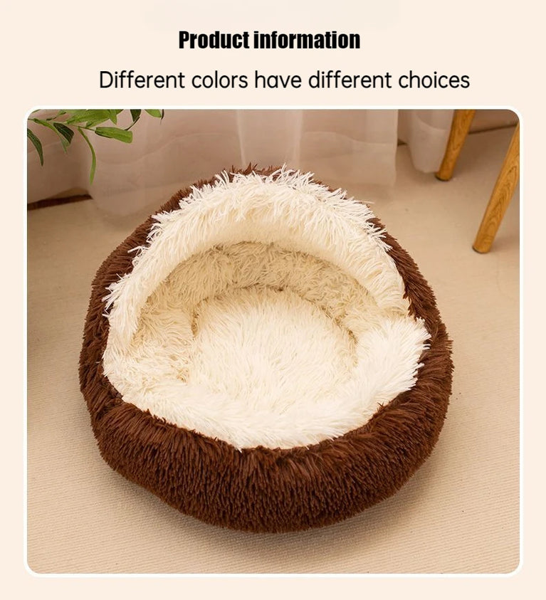 2 in 1 Soft Plush Pet Bed 50CM Round Cat Sleeping Nest Cave BedPs