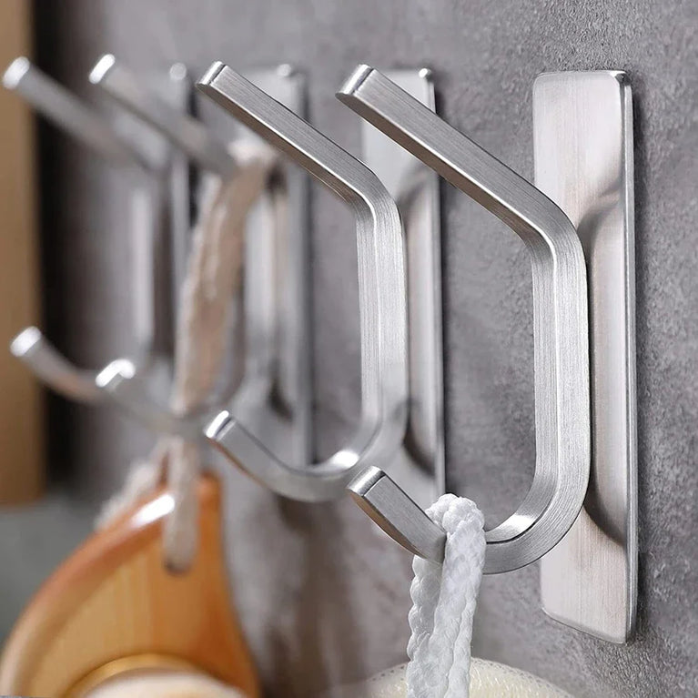 Self Adhesive Wall Hook Stainless Steel Towel Rack Bathroom Hardware Shelf Robe Hooks Hanger Shower Shelf Hanging Accessories