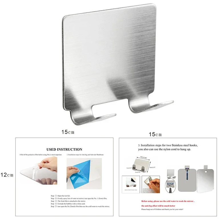 Fogless Acrylic Shower Mirror | Portable Anti-Fog Shaving Mirror with Non-Slip Stand