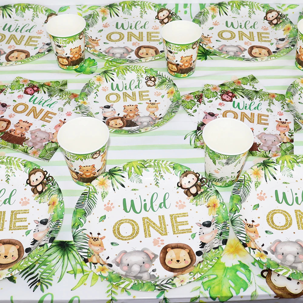 Wild One Animals Jungle Safari Birthday Disposable Tableware Set