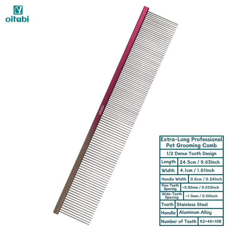 24.5cm Professional Extra Long Pet Grooming Comb Detangling Tool