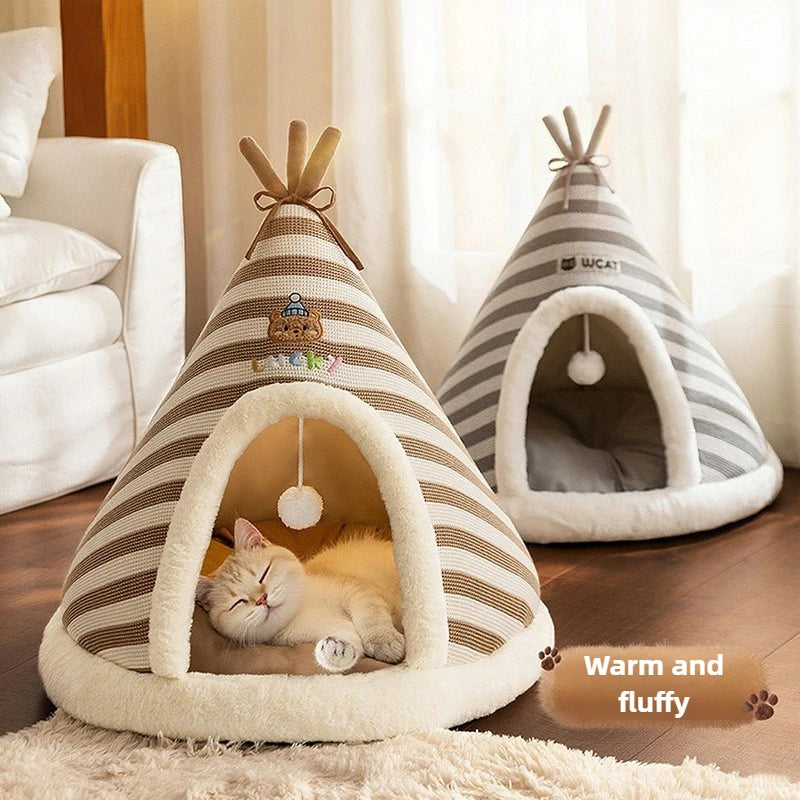 Winter Warm Knitted Cat Bed Cozy Tent Cat Heating Pad House