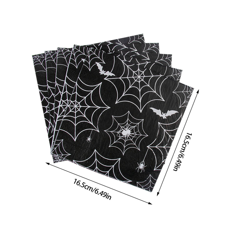 Halloween Spider Web Disposable Tableware Set Black Plates Cups Napkins Party Decoration