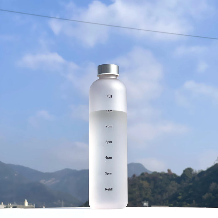 1L Water Bottle with Time Marker Leakproof BPA-Free Fitness Sports Outdoor Travel Hydration Bottle with Straw