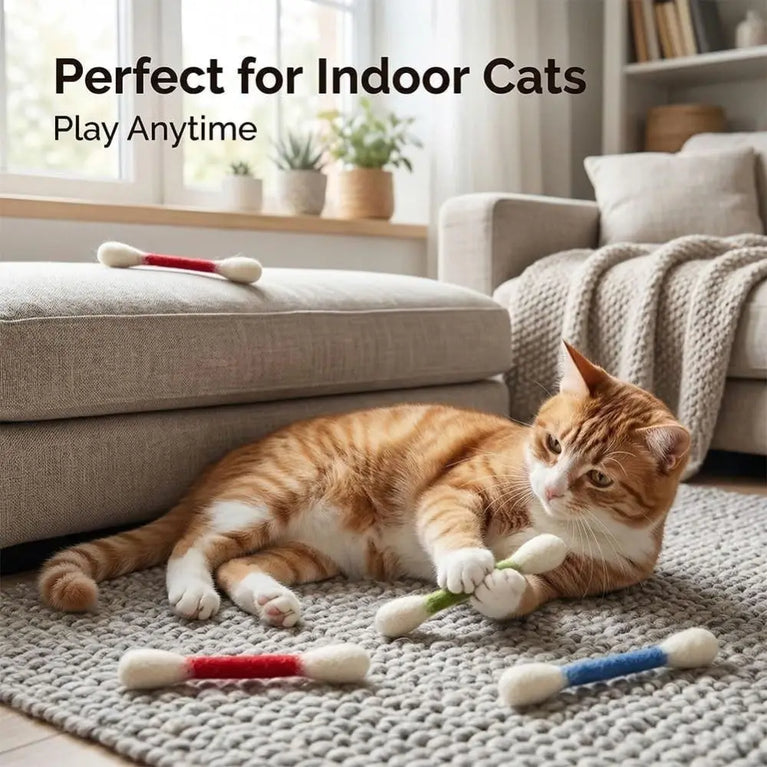 6PCS Giant Cotton Swab Felt Cat Toys Soft Kick Stick Chew Interactive Pet Toy Set
