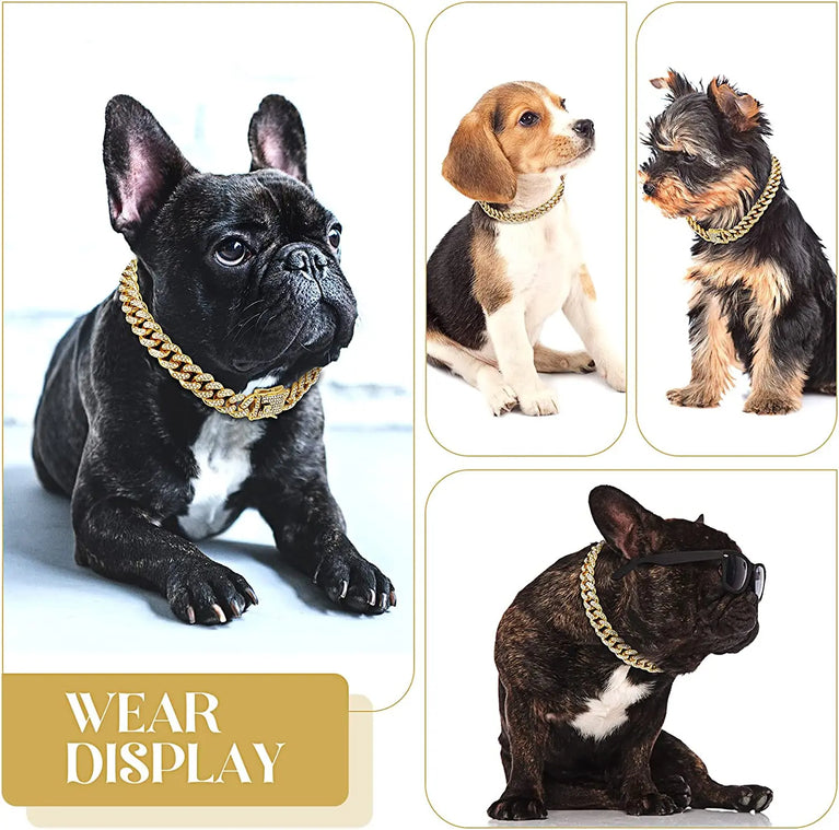 Luxury Cuban Link Cat Necklace Jewelry Rhinestone Collar Gold Chain Kitten