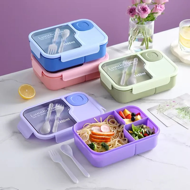 Oval Silicone Bento Lunch Box Microwaveable Leakproof 3 Grid Snack Food Storage Container
