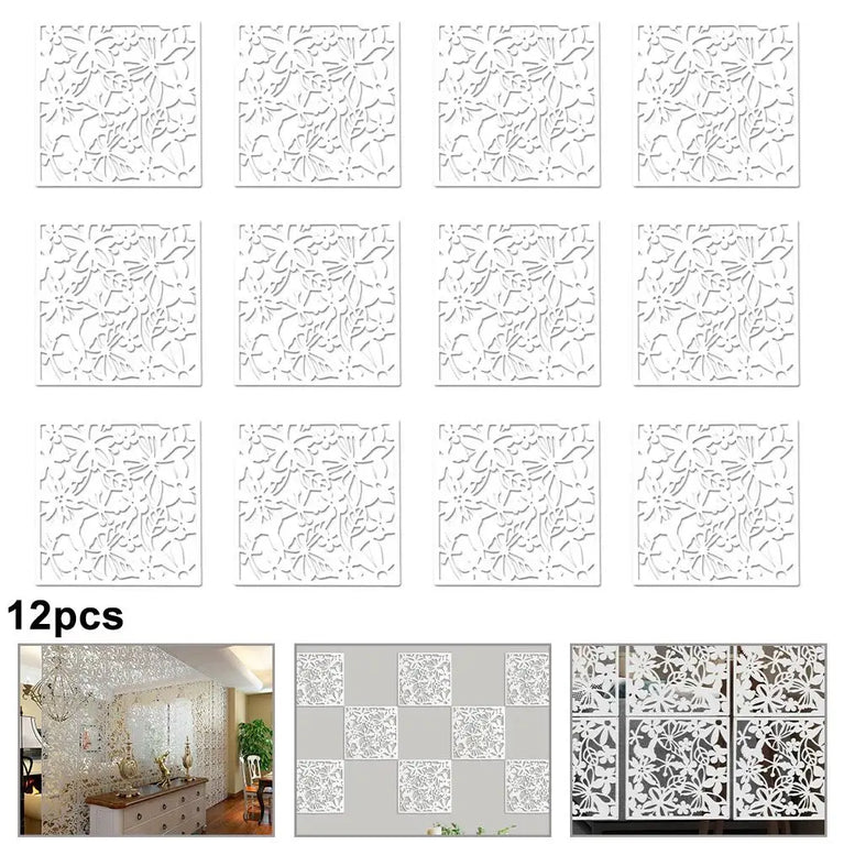 12-Piece Hanging Room Divider Set | Modern Hollow Pattern Space Partition