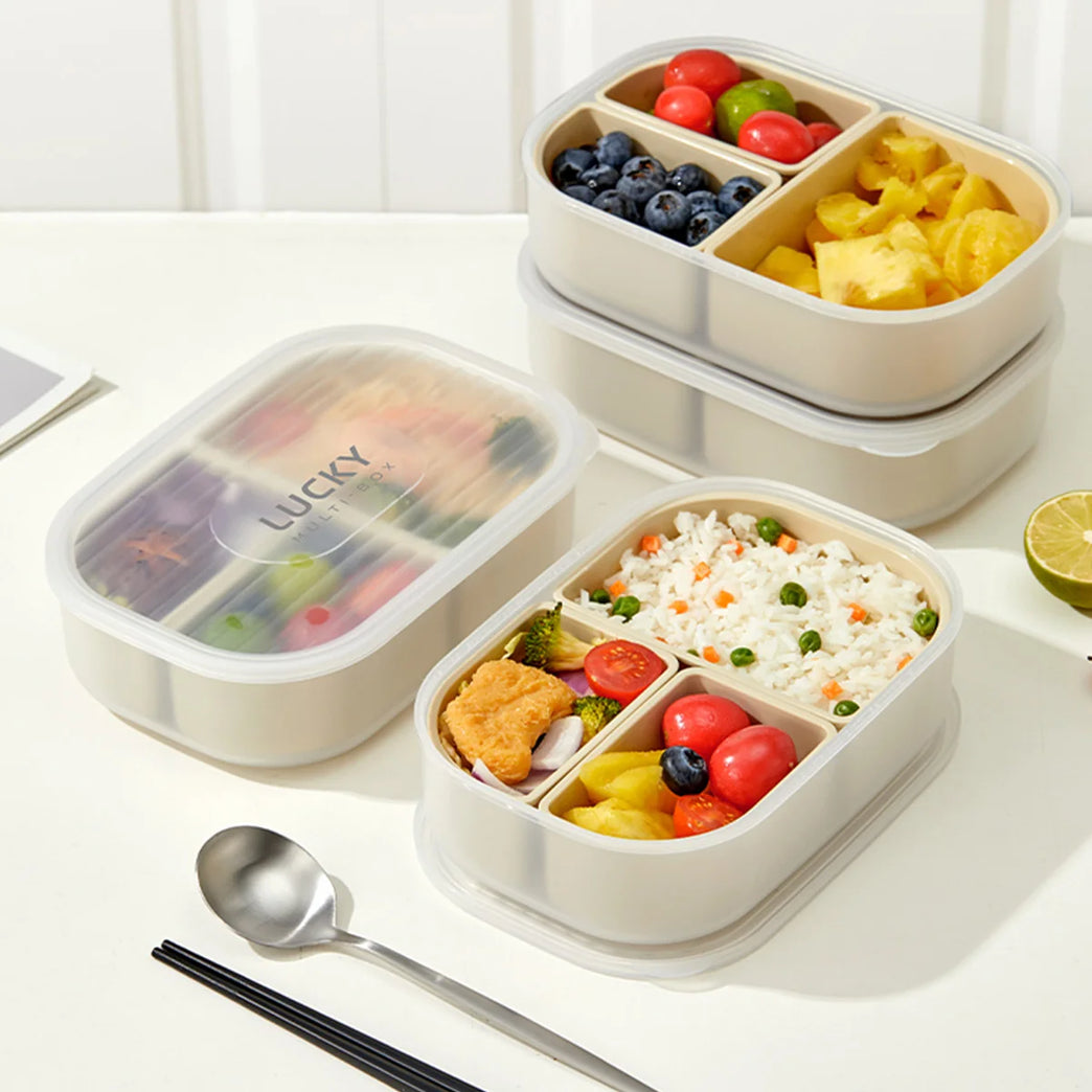 3-Grids Microwave Bento Lunch Box Stackable Leakproof Food Container