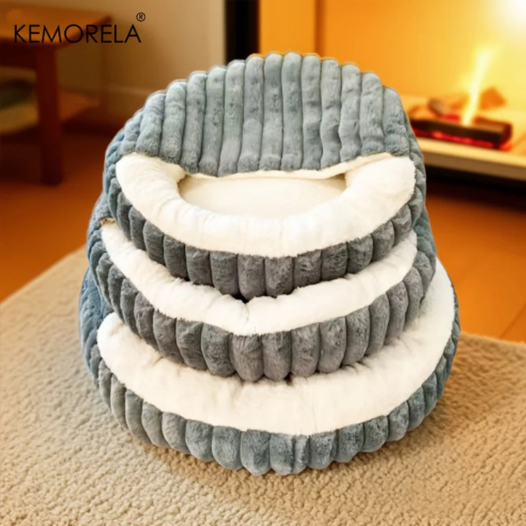 Calming Round Hooded Cat Bed Cat Heating Pad Cooling Cat Bed