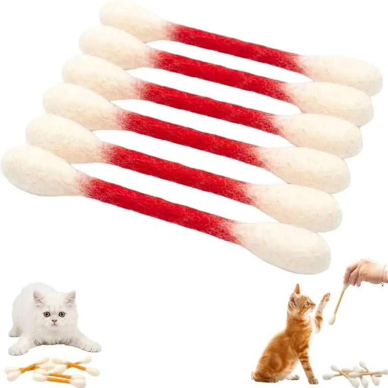 6PCS Giant Cotton Swab Felt Cat Toys Soft Kick Stick Chew Interactive Pet Toy Set